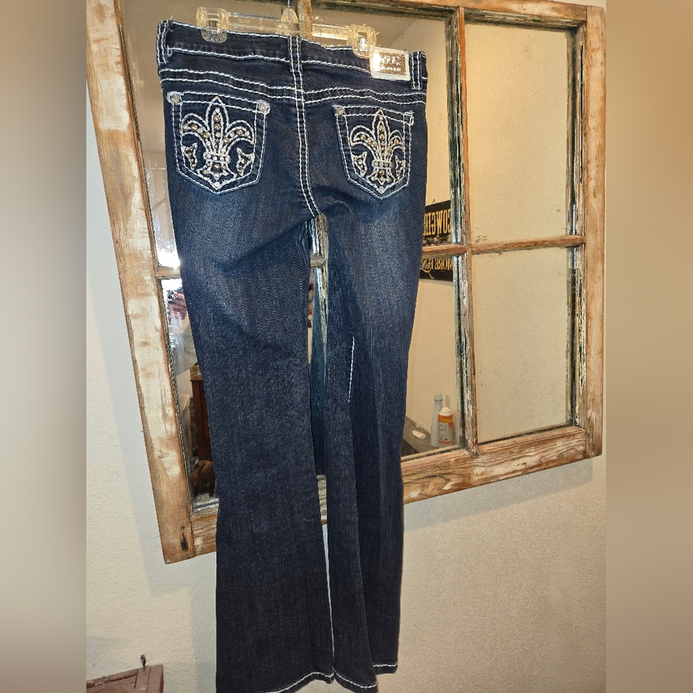Miss Chic Jeans Dark Blue Boot Cut with Embroidery